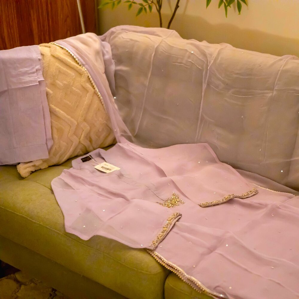 3‑Piece Pure Organza Embroidered Suit Size S